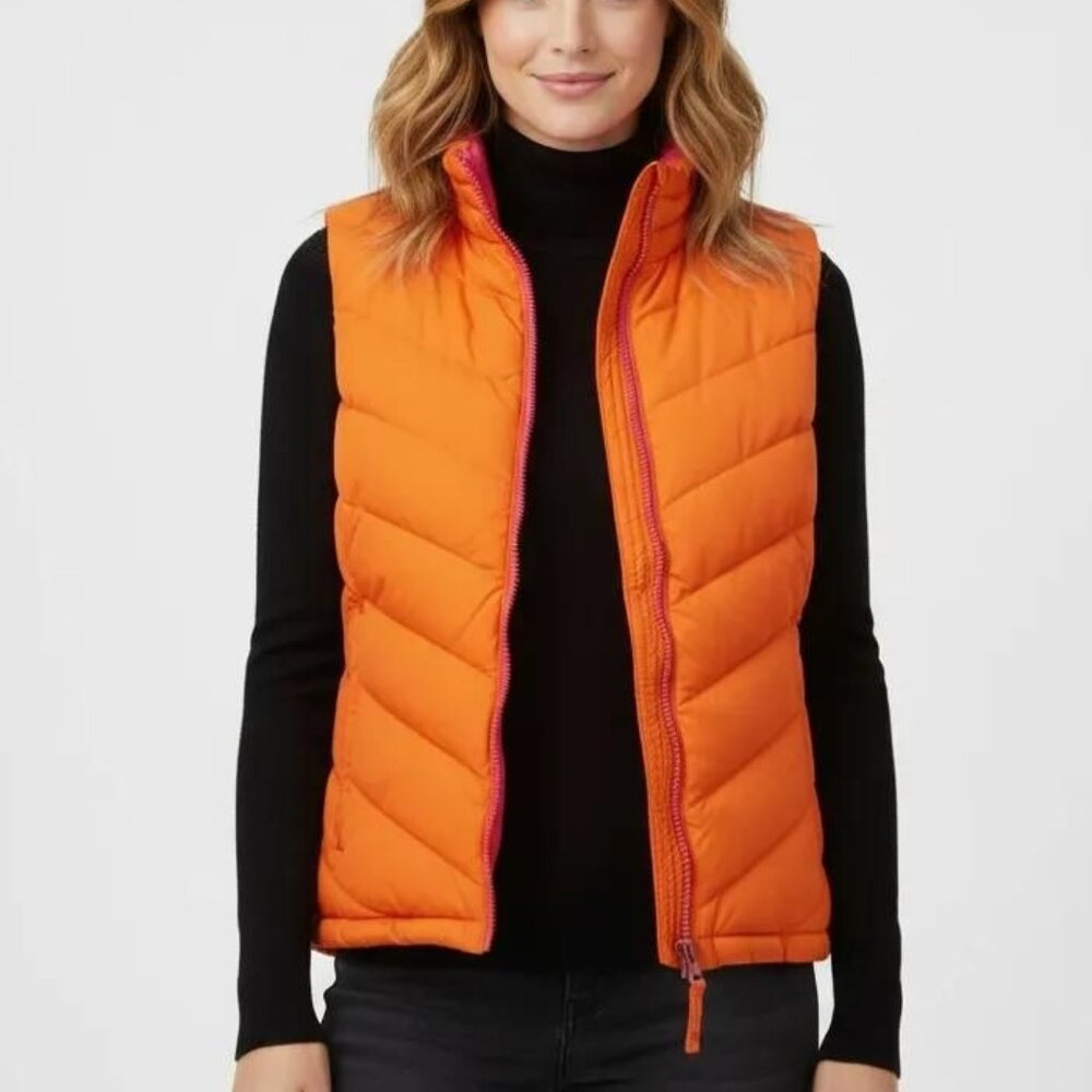Women's Quilted Sleeveless Reversible Puffer Jacket Vest Neon Pink/Orange, Large